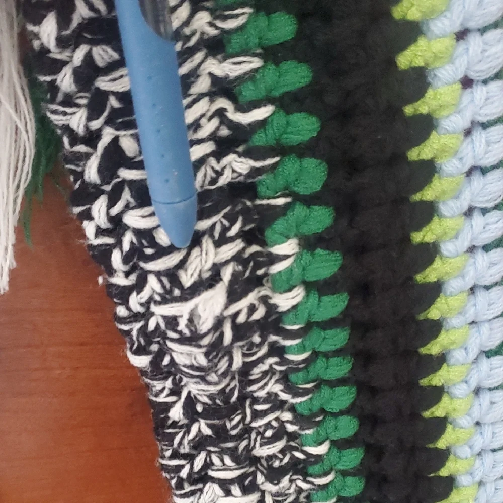 AKIRA Crocheted Multi-Stripe Scoop Neck Sweater in Pink, Yellow & Green - Picture 10 of 10